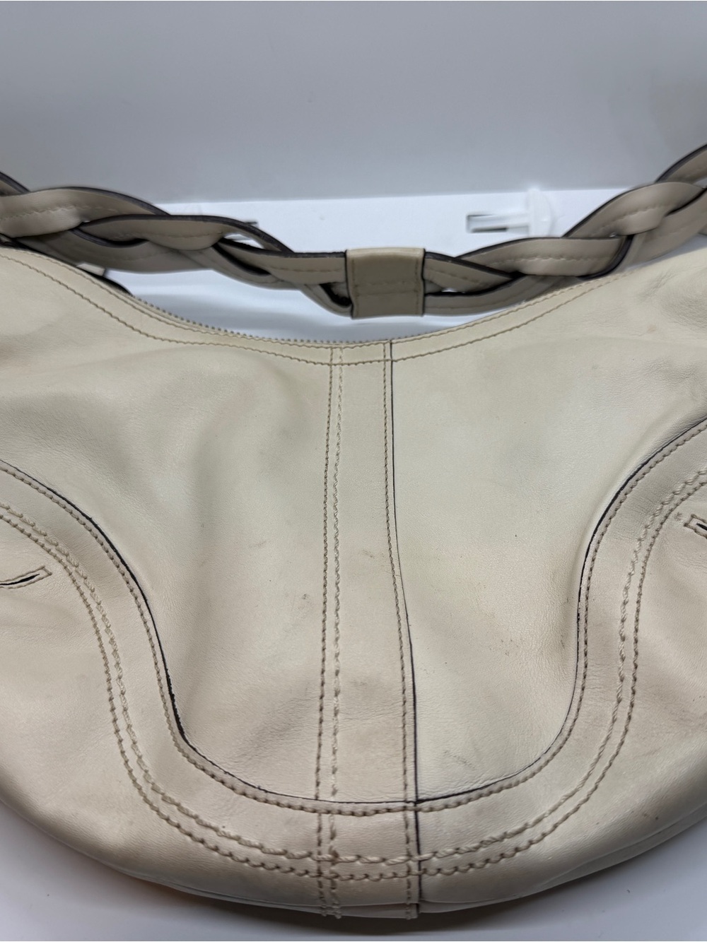 Coach Cream Leather Braided-Handle Hobo Bag - Picture 2 of 5